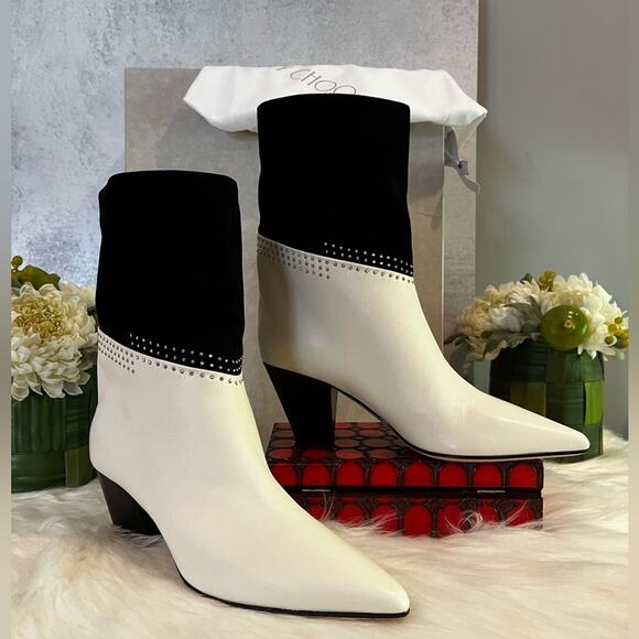 NEW Jimmy Choo Leather Suede Studded Timeless Two-Tone Crystal Bear 65 Bootie … - Picture 5 of 16